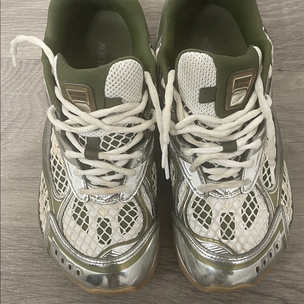 Bottega Veneta Green and Silver Sneakers